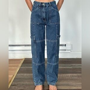 High waisted baggy wide leg patchwork cargo pants